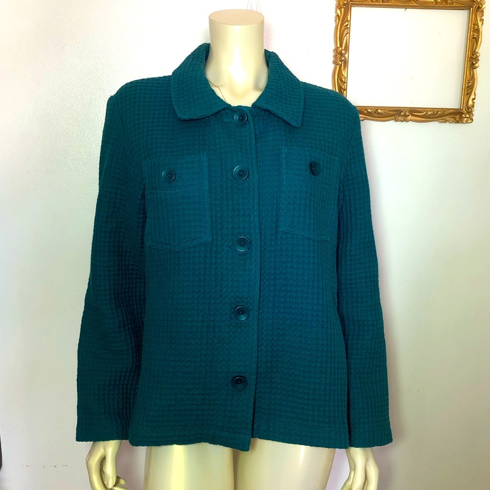 Super retro Cabela’s waffle knit 100% cotton jacket.  Size XL Teal